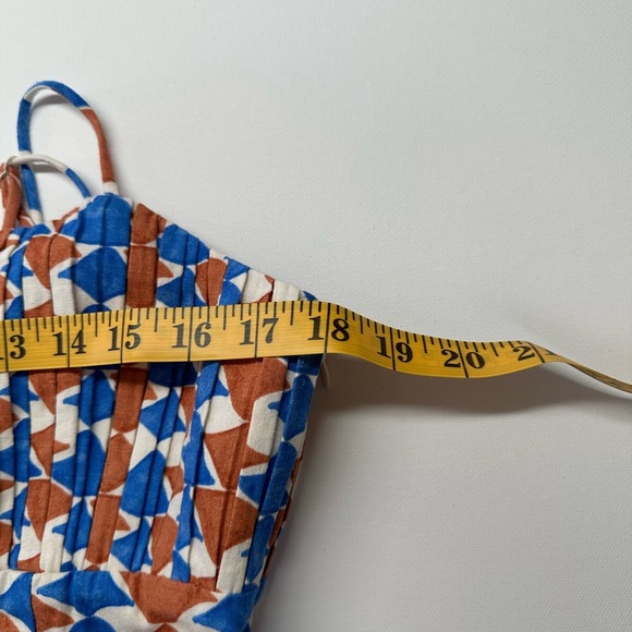 Geometric Blue and Brown Mini Dress - Picture 6 of 13